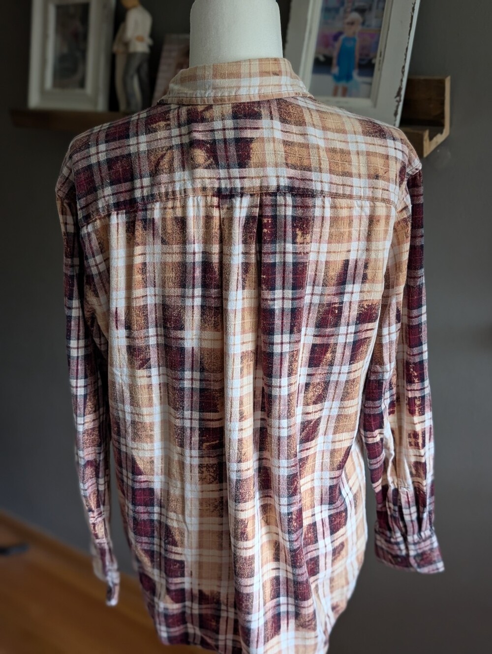 Franklin Flannels Acid Wash Distressed Plaid Button Down Burgundy Medium - Picture 3 of 4